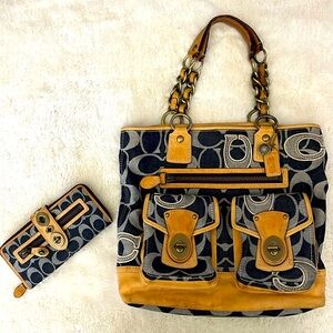 RARE limited edition legacy Gigi denim Coach bag + wallet